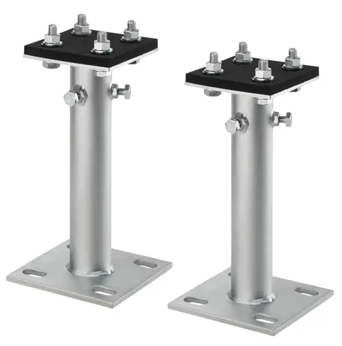 Oventrop Standkonsole aus Metall mit vier Schraubverbindungen auf einer quadratischen Basis. Die Konsole ist für eine stabile Montage konzipiert.